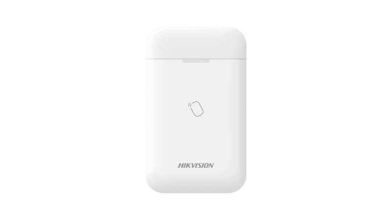 Cititor card wireless AX PRO Hikvision DS-PT1-WE(B); 868MHz two-way Tri- X wireless technology, distanta comunicare RF : 1200min camp deschis; coumincare bidirectionala, criptare: AES-128, Indicatori LED:  area (blue), fault(orange), arm(blue), disarm(green), alarm(red),signal (red/green)
