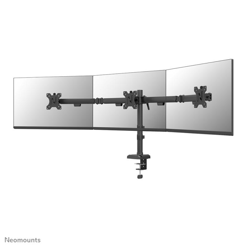 Brat triplu Neomounts DS60-600BL3; pentru display-uri cu diagonale 10"-27", sistem de prindere VESA 75x75~100x100, greutate maxima suportata 6 - per ecrankg, full motion, tilt +45°, swivel 90°, rotate 180°, distanta fata de perete 137-601mm; culoare negru. Garantie 5 ani