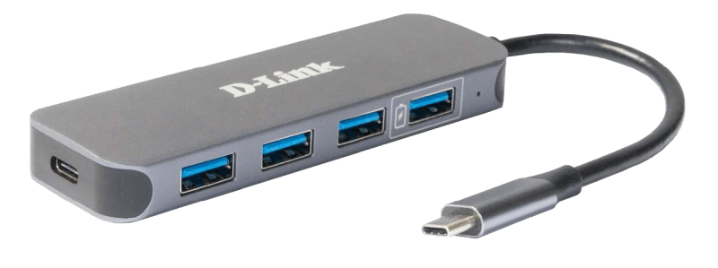 Hub D-Link USB 5 in 1, 4 porturi + 1 port USB-C cu power delivery
