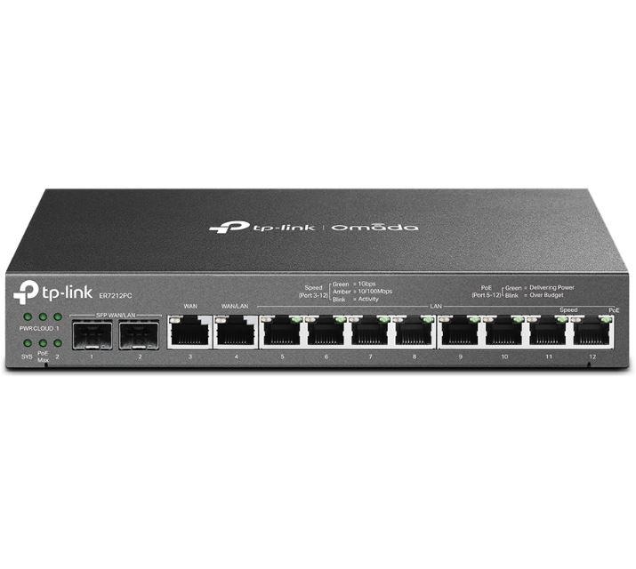 "Omada Gigabit VPN Router with PoE+ Ports and Controller Ability PORT: 2× Gigabit SFP WAN/LAN Port, 1× Gigabit RJ45 WAN Port, 1× Gigabit RJ45 WAN/LAN Ports, 8× Gigabit RJ45 LAN ports SPEC: 802.3at/af, 8 Ports with 110 W PoE Power, Desktop & Wall-mount Steel Case FEATURE: 3-in-1 (Router, PoE+ Switch