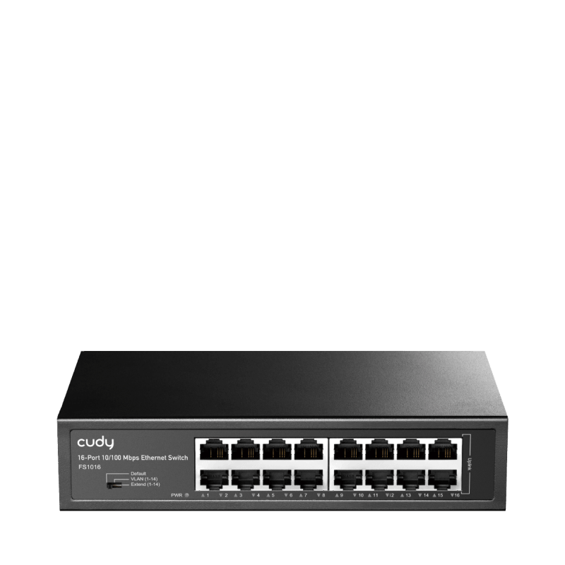CUDY 16-Port 10/100 Mbps Switch, 16 10/100 Mbps RJ45 Ports, Switch/VLAN/Extend working mode DIP switch, Rack-mountable Steel Case, Power Saving, Plug & Play, Rack-Mount kits included