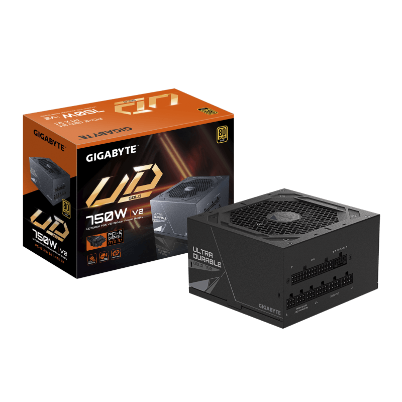 GIGABYTE UD750GM PG5 V2. Total power: 750 W, AC input voltage: 100 - 240 V, AC input frequency: 50/60 Hz. Motherboard power connector: 20+4 pin ATX, Motherboard power cable length: 61 cm, SATA power cable length: 150,600 mm. Purpose: PC, Power supply unit (PSU) form factor: ATX, 80 PLUS