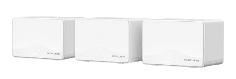BE3600 Whole Home Mesh Wi-Fi 7 System SPEED: 688 Mbps at 2.4 GHz + 2880 Mbps at 5 GHz SPEC: Internal Antennas, 3× Gigabit Ports per Unit (WAN/LAN auto- sensing), MLO, 4096-QAM, OFDMA, EHT160 on 5GHz FEATURE: MERCUSYS APP, Router/AP Mode, One Unified Network, Seamless Roaming, Easy Expansion