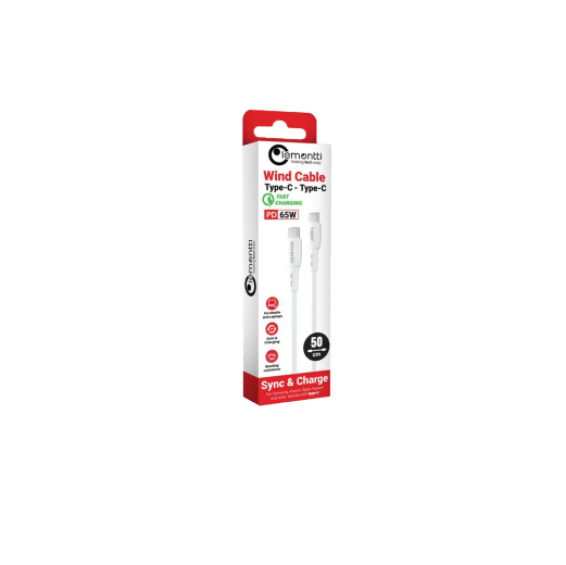 Cablu Lemontti Wind Fast Charge Type-C la Type-C, PD 65W, lungime 0.5m, Alb