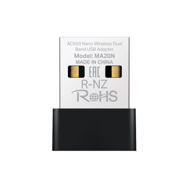 Adaptor USB Wireless MERCUSYS MA20N, Dual Band 200 + 433 Mbps, standarde wi fi IEEE 802.11 a, IEEE 802.11 ac, IEEE 802.11 b, IEEE 802.11 g, IEEE 802.11 n, securitate WPA/PSK, WPA2-PSK, WPA3-SAE, negru
