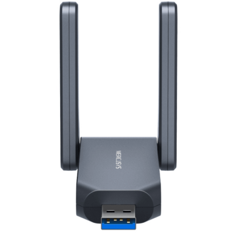 BE6500 High Gain Wi-Fi 7 USB Adapter SPEED: 688 Mbps at 2.4 GHz + 2882 Mbps at 5 GHz + 2882 Mbps at 6 GHz SPEC: 2× High Gain External Antenna, USB 3.0, 4096-QAM FEATURE: Wi-Fi 7, MU-MIMO, OFDMA, Beamforming, WPA3