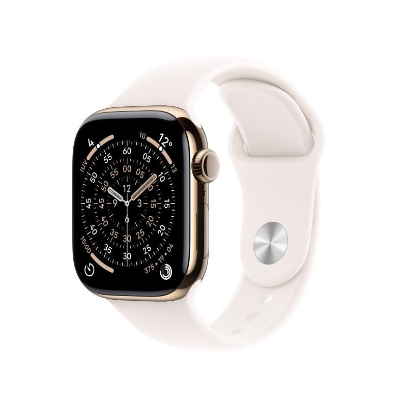 Apple Watch Series 11 GPS + Cellular 46mm Gold Titanium Case with Light Blush Sport Band - S/M