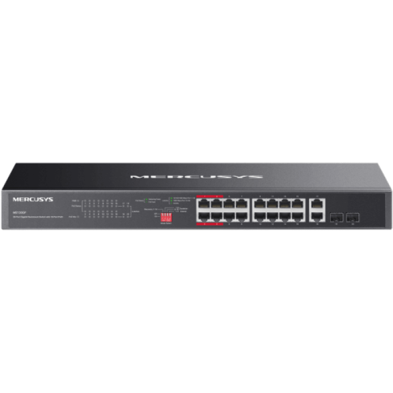 Switch Mercusys Gigabit Rackmount MS120GP, 16× Gigabit PoE+ RJ45 ports, 2× Gigabit non-PoE RJ45 ports, si 2× Gigabit SFP slots
