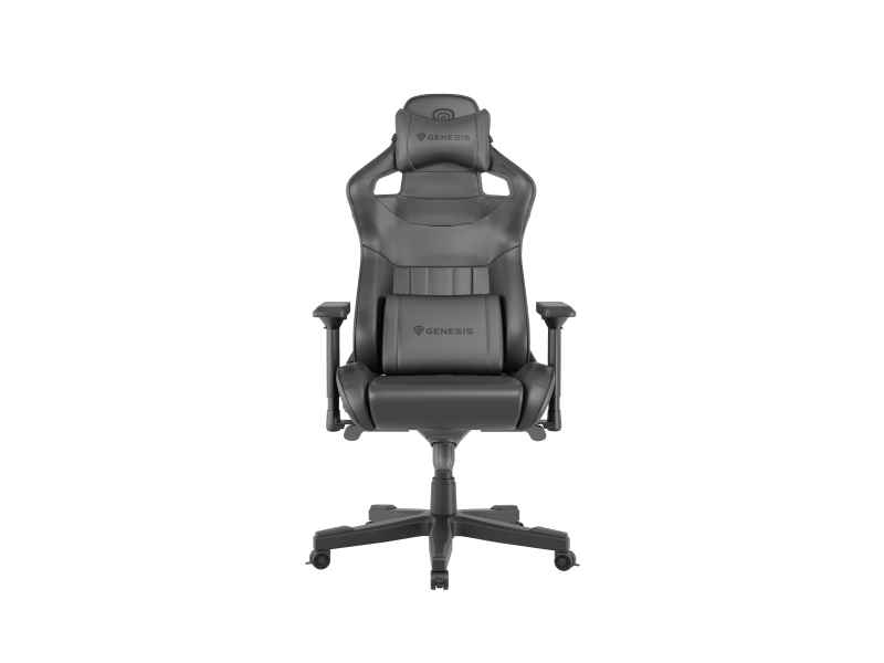 Scaun gaming Genesis Nitro 950, material piele ecologica, reglabil pe inaltime, greutate maxima suportata 150 kg, inaltime scaun reglabil 50 - 55 cm, spatar ajustabil 160°, dimensiuni roti 60mm,  echipat cu piston cu gaz clasa 4, manere 4D, negru