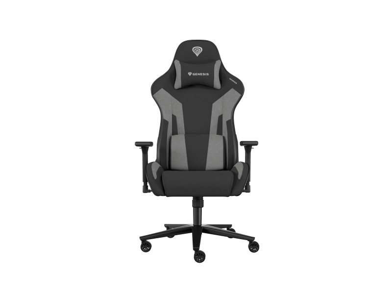 Scaun gaming Genesis Nitro 720, material Synthetic PU + Textil, reglabil pe inaltime, greutate maxima suportata 150 kg, inaltime scaun reglabil 46.5 - 53.5 cm, spatar ajustabil 135°, dimensiuni roti 60mm,  echipat cu piston cu gaz clasa 4, manere 3D, negru/gri