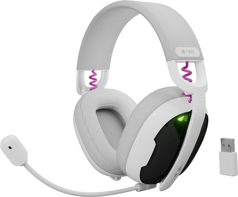 Casti wireless Fury Fukiya F6, interfata USB-C, sunet stereo, frecventa raspusn 20 - 20000 Hz, timp de utilizare 40 h, iluminare, alb
