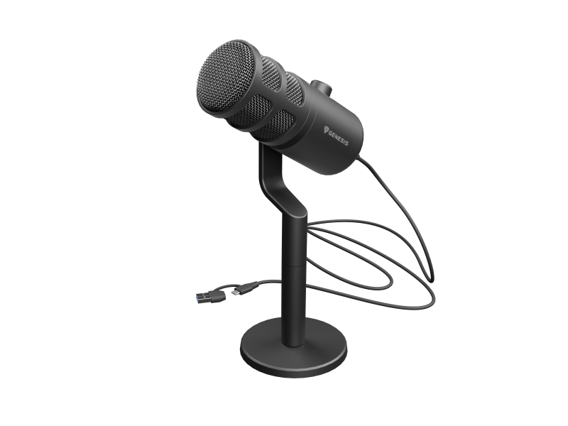 Microfon Genesis Radium 350D, tip Dynamic, model cardioid, suport fix, conectivitate USB-C, raspuns in frecventa 60 - 14.000 Hz, sensibilitate 48 dB, lungime cablu 250 cm, negru