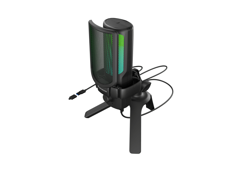Microfon Genesis Radium 250, tip Condenser, model cardioid, suport fix, conectivitate USB-C, raspuns in frecventa 50 - 16.000 Hz, sensibilitate 40 dB, lungime cablu 200 cm, negru