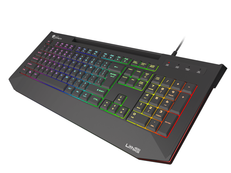 Tastatura gaming cu fir Genesis LITH 400, iluminare RGB, mecanism taste X-Scissors, numar taste 104, lungime cablu 1.8m, dimensiuni 465 x 25 x 195 mm, negru