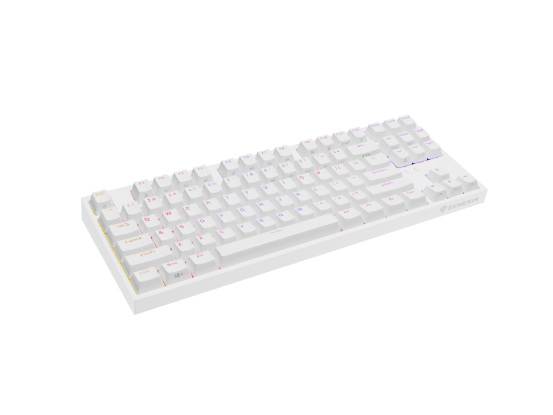 GENESIS Thor 404 TKL. Keyboard form factor: Tenkeyless (80 - 87%). Keyboard style: Straight. Connectivity technology: Wired, Device interface: USB, Keyboard key switch: Mechanical, Keyboard layout: QWERTY, Keyboard number of keys: 87. Backlight type: RGB LED. Cable length: 1.8 m. Recommended usage