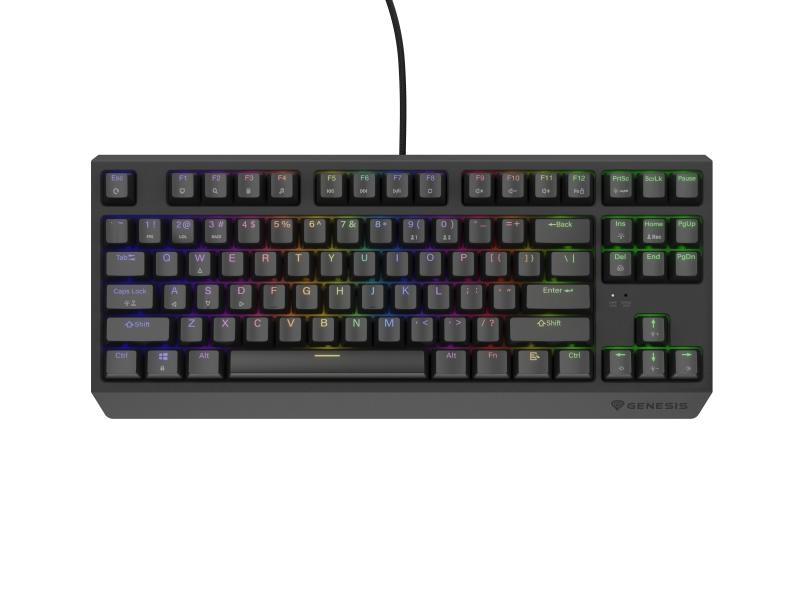 Tastatura gaming mecanica cu fir Genesis Thor 230 TKL, iluminare RGB, switch Linear, switch model Outemu Red, numar taste 87, 11 butoane multimedia, lungime cablu 1.6m, dimensiuni 363 x 155 x 39 mm, negru