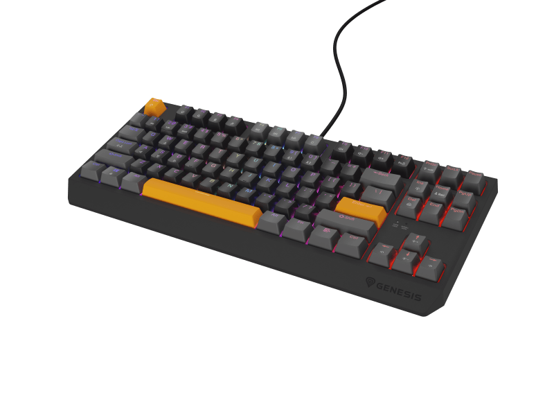 Tastatura gaming mecanica cu fir Genesis Thor 230 TKL, iluminare RGB, switch Linear, switch model Outemu Red, numar taste 87, 11 butoane multimedia, lungime cablu 1.6m, dimensiuni 363 x 155 x 39 mm, gri