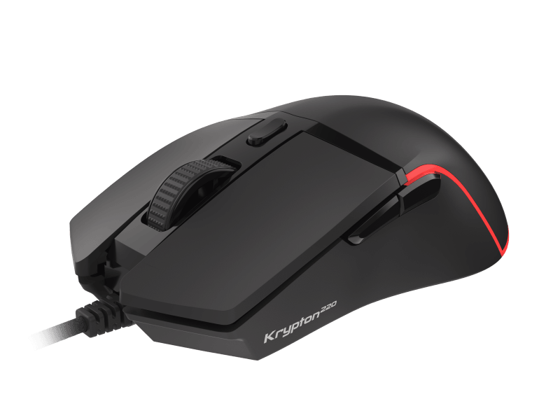 Mouse gaming cu fir Gensesis Krypton 220, senzor optic, interfata USB, rezolutie maxima 6400 DPI, numar butoane 6, iluminare RGB, maximum frame rate 6 666 FPS, negru