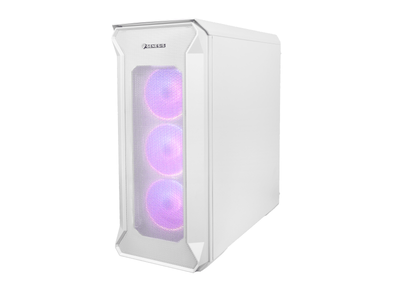 Carcasa GENESIS IRID 505 V2 Mid Tower ARGB ALB, Tempered Glass, Sloturi Expansiune 8, Drive Bays: 2x3.5" 7x2.5", Ventilatoare Suportate: 6 (spate: 1x120mm, fata: 3x120mm sau 2x140mm, sus: 2x120mm sau 2x140mm), Ventilatoare Incluse: 4 (4x120mm OXAL ARGB), Format Placa De Baza Suportat: Mini-ITX