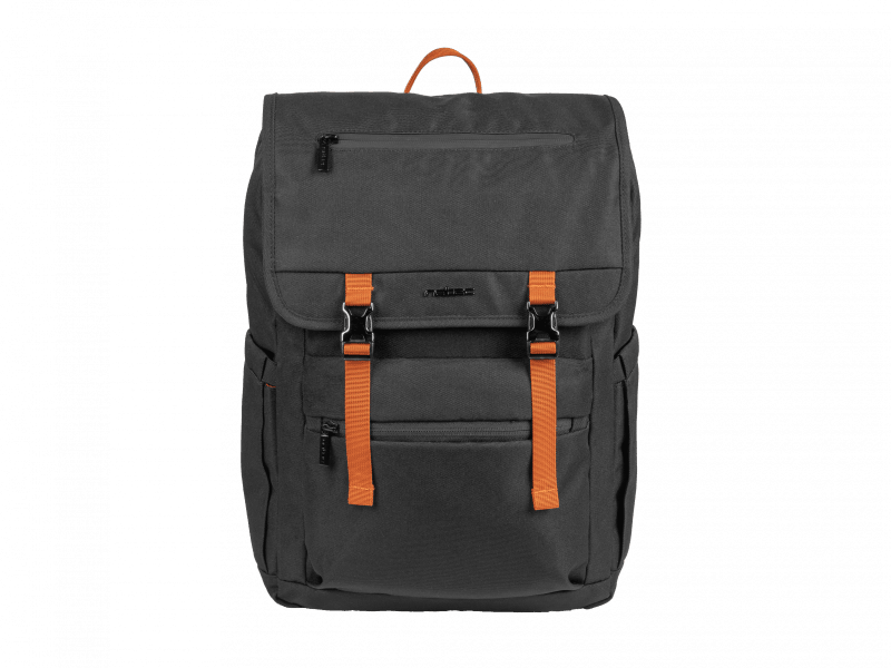 Rucsac laptop Natec Niala Ginger, compatibilitate dimensiune laptop 15.6", 4 compartimente, capacitate 18L, material 100% recycled p olyester, negru/portocaliu