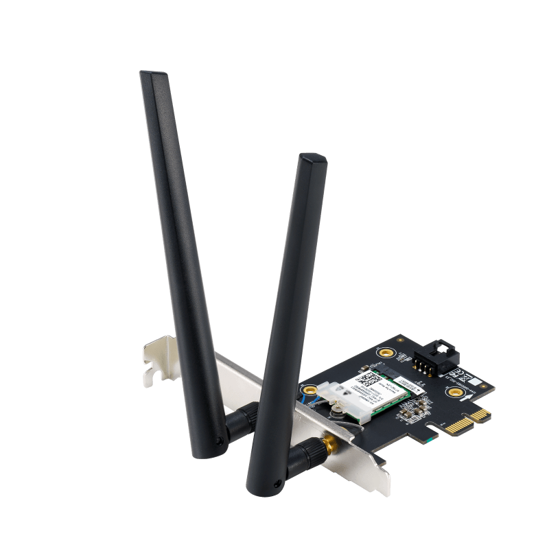 ASUS PCE-BE6500 Wifi  Bluetooth 5.4, WI-FI 7, 2.4GHz / 5GHz / 6GHz, greutate: 51.6G, 2 x Antene externe, PCI-Express x 1.