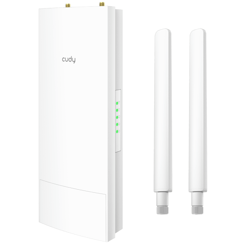 CUDY AC1200 WiFi Outdoor Repeater, Access Point, 867Mbps at 5GHz + 300Mbps at 2.4GHz, 1 x 100Mbps RJ45, 2 Detachable Antennas, 24V passive PoE, IP65 Waterproof, lightning protection, 24V passive PoE adapter included, Cudy APP