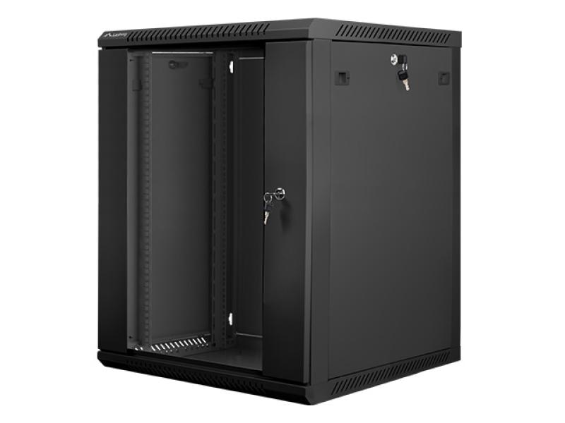 Dulap rack 19" perete 15U / 600x600 (flat pack) cu ușă din sticlă, negru  V2
