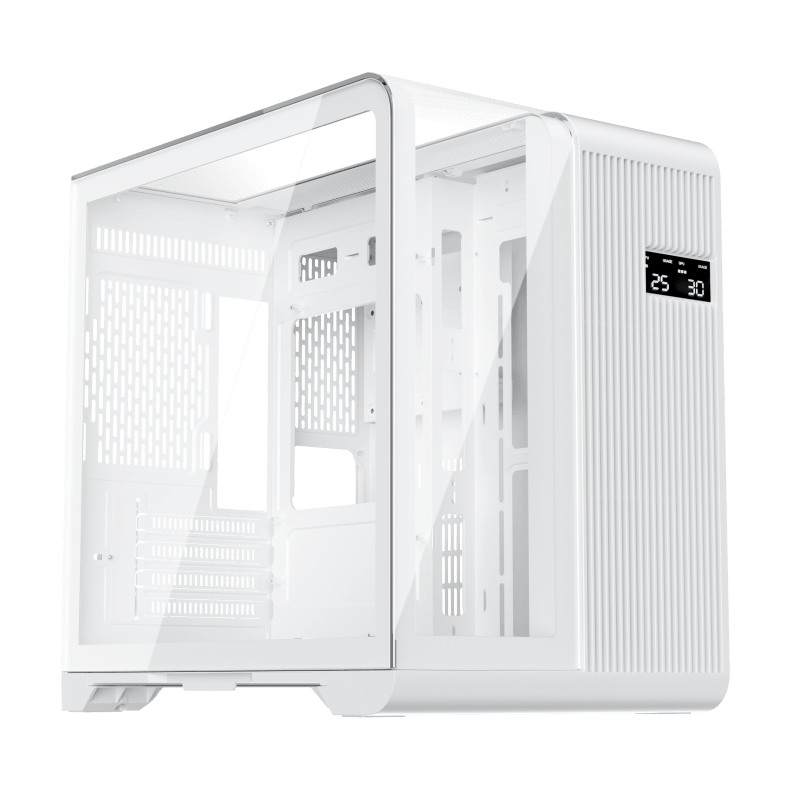 Carcasa 1stPLAYER Gaming RT5-wh, afisaj digital, 3 ventilatoare aRGB infinity efect, telecomanda, Micro-ATX, alb