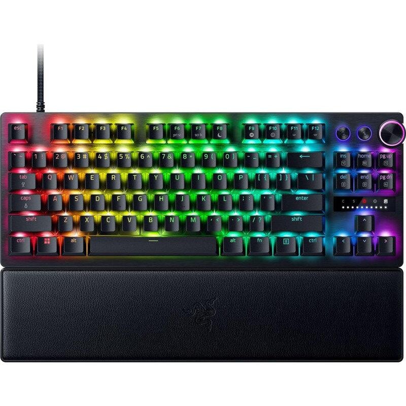 Tastatura Razer BlackWidow V4 Pro 75% ISO, wireless, bluetooth, cu fir, layout US, tip switch Razer™ Mechanical Switches Gen-3 (Tactile), iluminare Razer Chroma™ RGB, conectivitate wireless (2.4 GHz), bluetooth 5.1, sau Type-C, include wrist-rest magnetic, negru