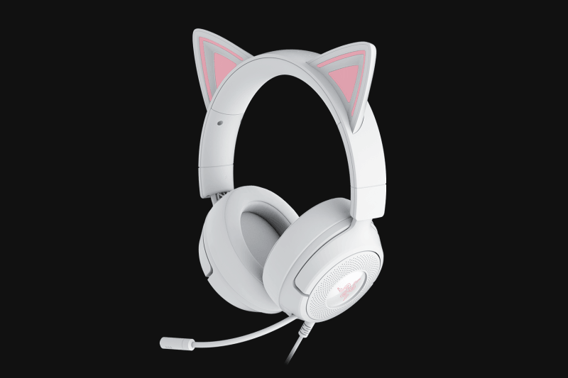 Casti Razer Kraken Kitty V3 X, frecventa raspuns 20 Hz – 28 kHz, sensibilitate 98 dBSPL / mW at 1 kHz by HATS si microfon unidirectional, sensibilitate microfon -42 ± 3 dBV / Pa, 1 kHz, alb