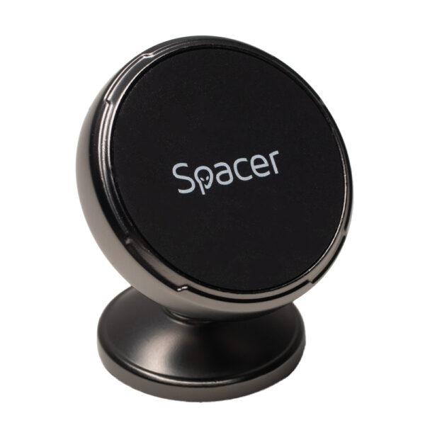Suport auto magnetic Spacer pentru smartPhone, Metalic,fixare prin adeziv, Magnetic, 4 SuperMagneti N50, rotire 360 grade, negru