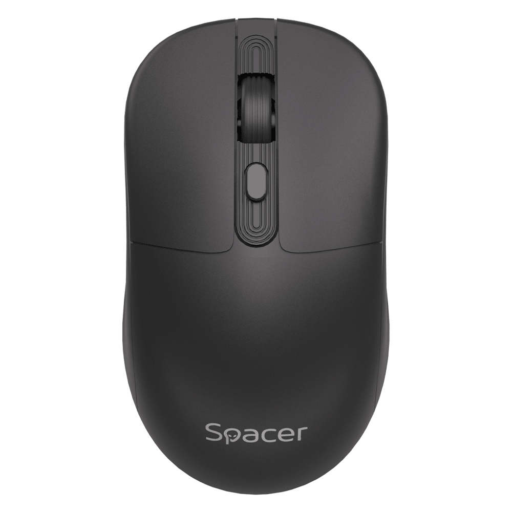 Mouse Spacer wireless, rezolutie 1600DPI, butoane/scroll 4/1,buton ON/OFF, click silentios S/D, baterie 1 x AA, inclusa, dimensiuni 108 x 62 x 36mm, negru