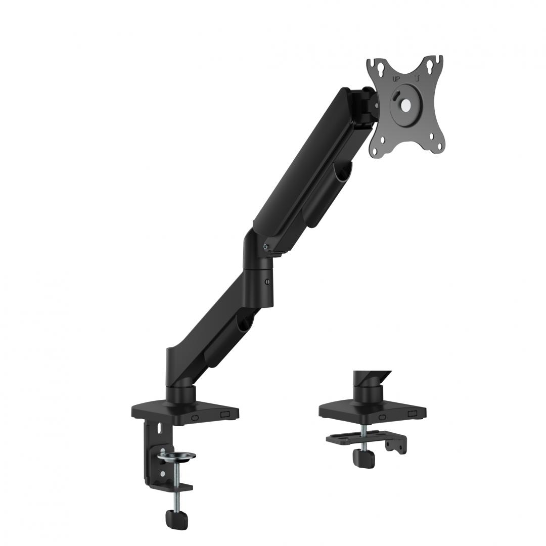 Braț pentru monitor cu contragreutate Material: Oțel, Plastic Tehnologie: Arc Suprafață finisaj : Vopsit electrostatic, Acoperire cu Pulbere Dimensiune compatibila ecran: 17"-32" Greutate maxima (pe ecran): 2~9 kg Compatibilitate VESA: 75x75, 100x100 Interval de inclinare : +90°-90° Interval de