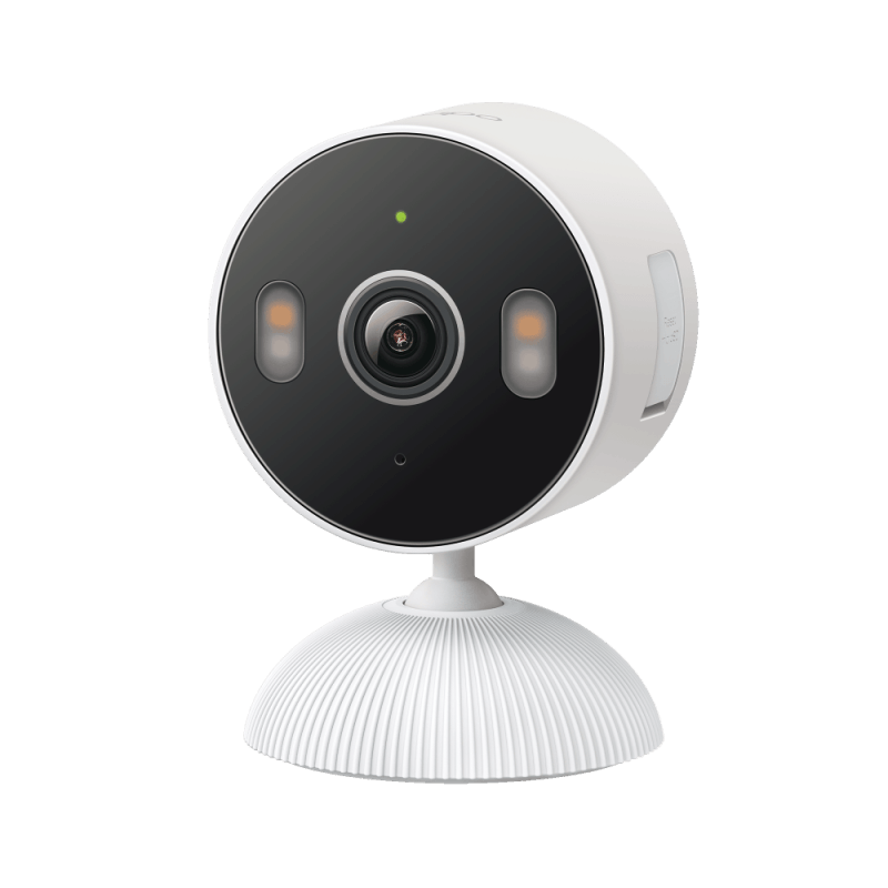 Indoor/Outdoor Home Security Wi-Fi Camera SPEC: 2K (2304x1296), 2.4 GHz FEATURE: Smart Detection and Notifications (motion, people, baby crying), Sound and Light Alarm, Remote Control, Two-Way Audio, Voice Control (Works with Google Assistant, Alexa, and Samsung SmartThings), Local Storage through