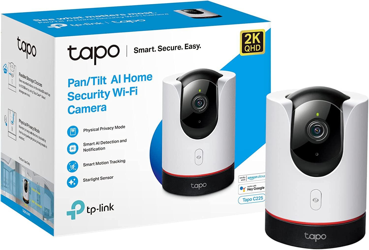 Camera Supraveghere WIFI, wireless Tapo C225, Senzor 1/3", rezolutie: 2K QHD (2560 × 1440 px, 15fps), Obiectiv: D1.6, 4mm, Night Vision, raza vizuala: 360° orizontal, 149° Vertical, Protocol WI-FI: IEEE 802.11b/g/n, 2.4 GHz, Securitate Wireless: WPA/WPA2-PSK, Compresie video: H.264, Microfon si