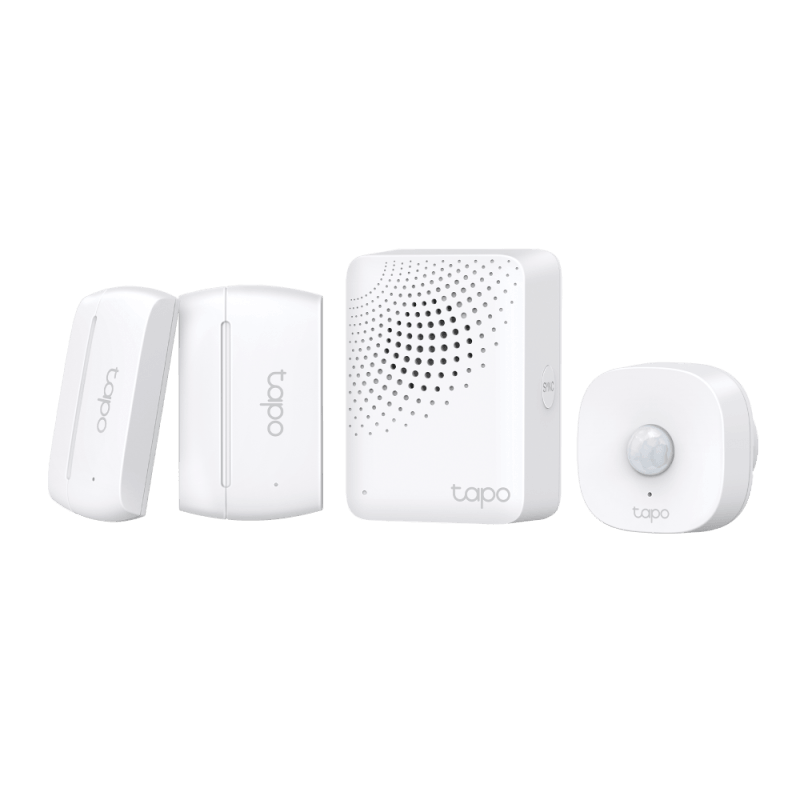 Smart IoT Hub with Chime SPEC: 2.4 GHz, 868 MHz, 100-240 V~, 50/60 Hz, Plug-in FEATURE: 90dB Adjustable Audio Alarm, 19 Ringtones, Up to 65 Switches, Sensors or Buttons, Mute Button, Easy Setup, Device Sharing, Flame- Retardant, Tapo App