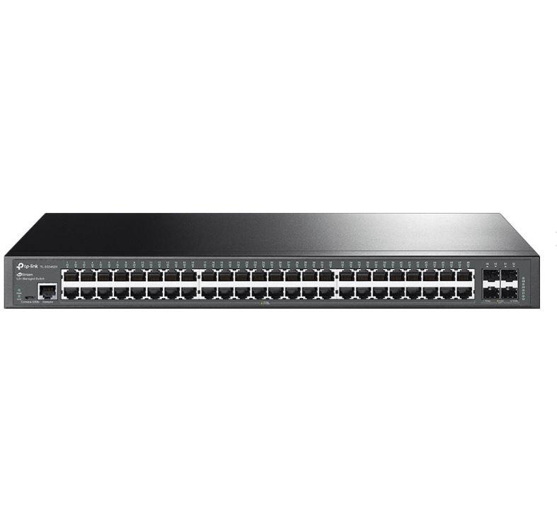 "JetStream™ 48-Port Gigabit L2+ Managed Switch with 4 10GE SFP+ Slots PORT: 48× Gigabit RJ45 Ports, 4× 10G SFP+ Slots, RJ45/Micro-USB Console Port SPEC: 1U 19-inch Rack-mountable Steel Case FEATURE: Integration with JetStream™ SDN Controller, Static Routing, OAM, sFlow, DDM, 802.1Q VLAN, QinQ