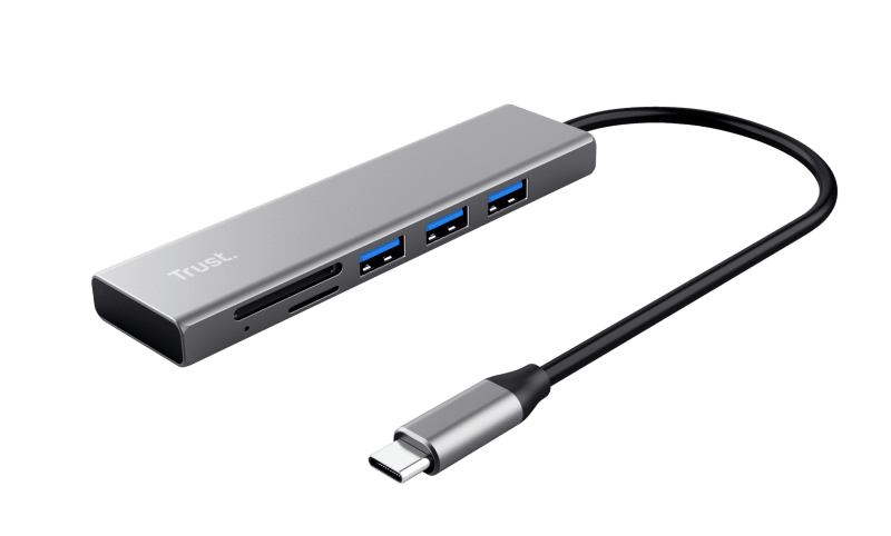 Hub Trust Halyx Cardreader, 3 porturi USB 3.2, gri