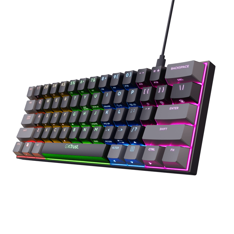 Tastatura mecanica cu fir Trust GXT 867 Acira, USB 2.0. nr taste 61, swtich linear, negru