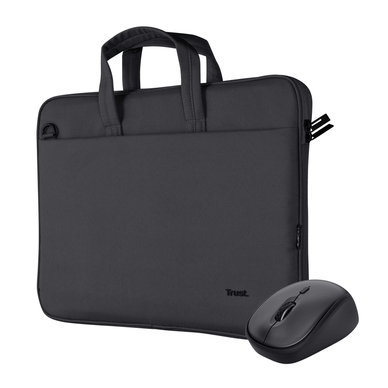Kit Geanta de laptop Trust Bologna pentru laptop-uri cu diagonala de pana la 16", mouse Trust wireless, negru