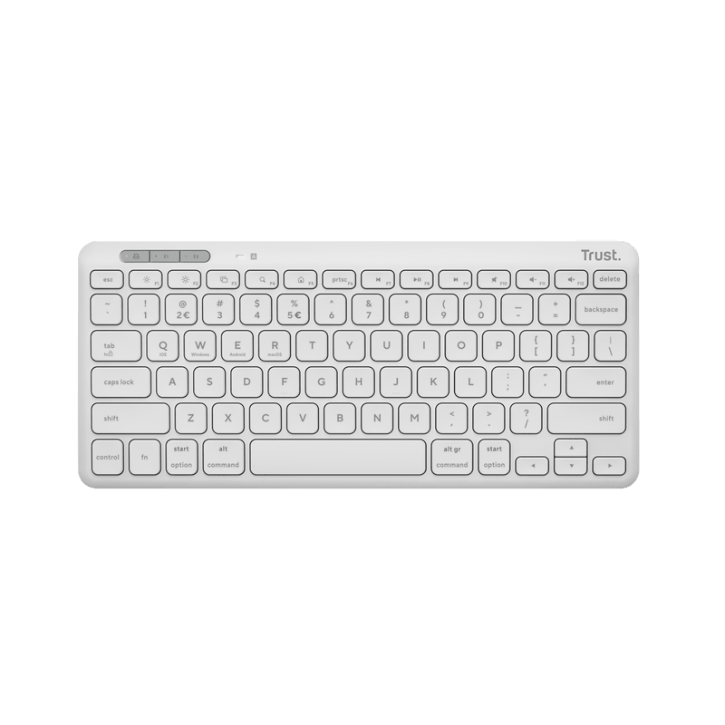 Tastatura Trust Lyra Wireless, conexiune USB-A, USB-C 1.1, distanta acoperire wireless 10m, 1x AAA baterie, compatibila cu laptop, pc, Bluetooth devices, tableta, alba