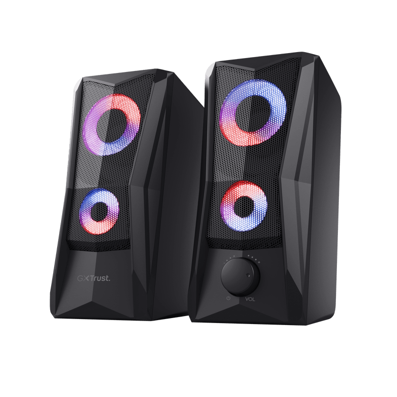 Boxe Trust GXT 606 Javv, iluminare RGB LED, putere maxima 12W, frecventa de raspuns 160 Hz - 20.000 Hz, audio input 3.5mm, negru