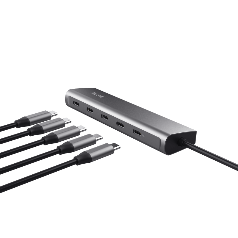 Hub Trust Halyx, 5 porturi USB-C 3.2 gen 1: 1 USB-C 100W PD port / 4 USB-C data ports, USB PD 3.0, gri