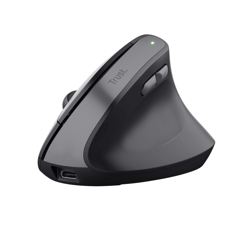 Mouse ergonomic fara fir Trust Bayo II, rezolutie maxima 2400 DPI, 6 butoane, interfata USB-C,  2.4GHz, negru