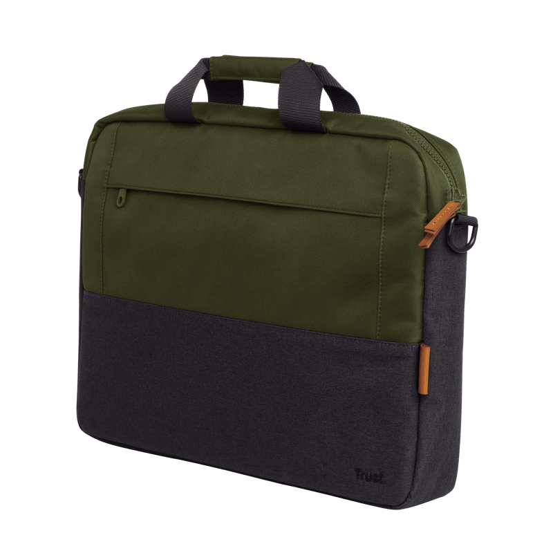 Geanta laptop Trust Lisboa, pentru laptopuri cu diagonala pana in 15.6", 2 compartimente, material POM, RPET Polyester, RPET, volum 2.1 L,  verde