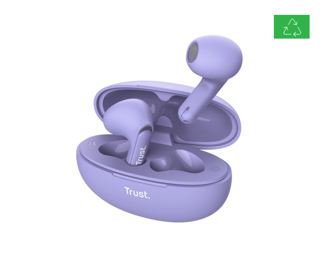 Casti Trust Yavi wireless, TWS, bluetooth, interfata USB-C, frecventa de raspuns 20 Hz - 20.000 Hz, violet