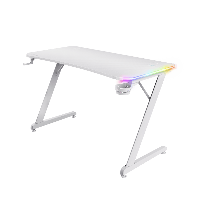 Birou gaming Trust GXT 709W Luminus, iluminare RGB, greutate 15.5 kg, greutate maxima 150 kg, alb