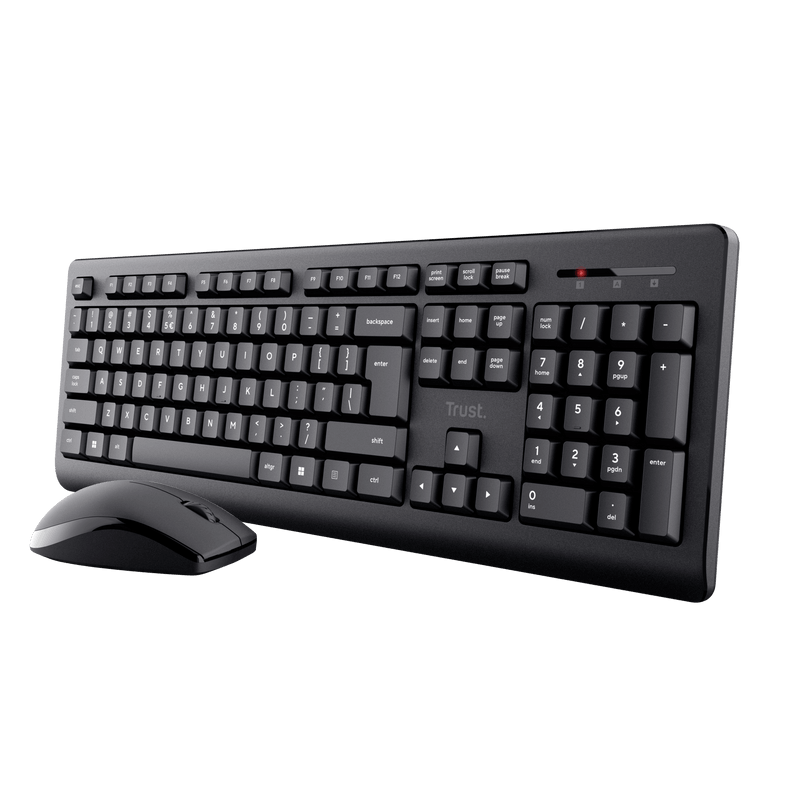 Kit Trust Primo tastatura standard, mouse wireless optic, rezoltie maxima 1200 DPI, negru