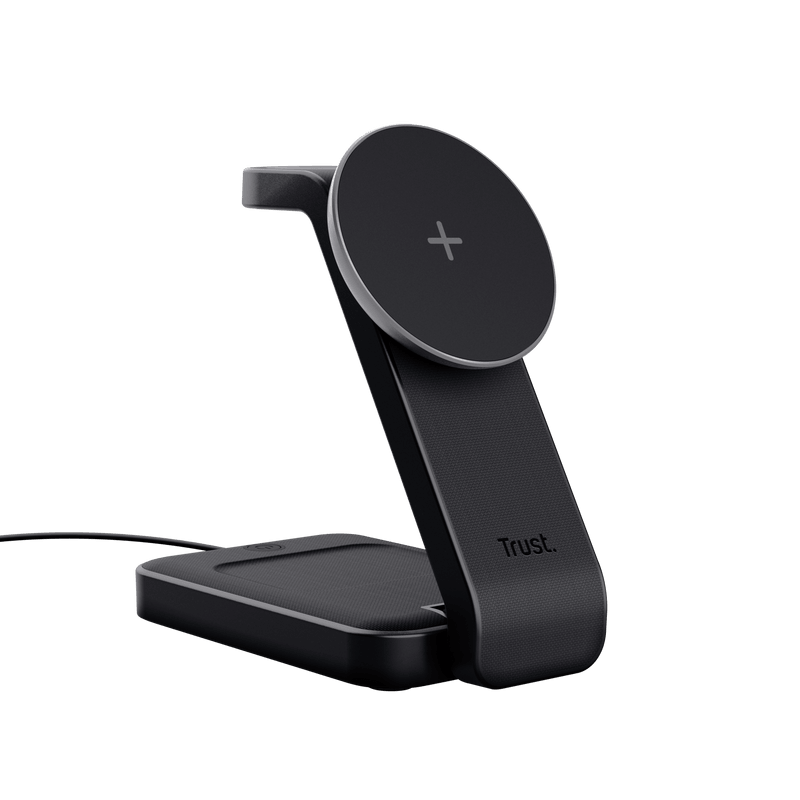 Stand de incarcare 3-in-1 Trust Viro, putere intrare 20W, interfata USB- C, compatibil cu produsele din brandul Apple: iPhone (12 si modele mai noi), Airpods si Apple Watch, negru