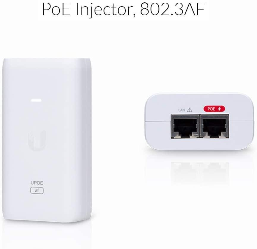 Ubiquiti POE External Injector, U-POE-AF, Output Voltage 48VDC @ 0.32A, Rated Voltage: 100-240VAC @ 50/60Hz, Efficiency 84.25%, Delivers up to 50W of PoE.